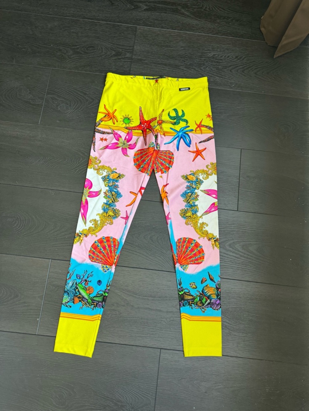 Versace Bright Yellow Pink Blue Sea Motif Leggings